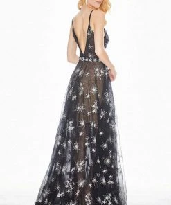 Ashley Lauren - 1332 Crystal Beaded Plunging V-neck A-line Dress Formal Gowns