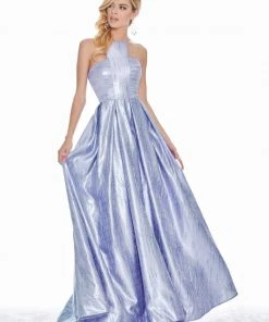 Formal Gowns Ashley Lauren - 1339 Cut-In Halter Metallic Brocade Ballgown