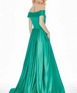 Ashley Lauren - 1343 Surplice Off Shoulder Satin Ballgown Formal Gowns