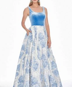 Ashley Lauren - 1345 Sleeveless Metallic Brocade Floral Ballgown