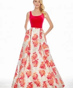 Ashley Lauren - 1345 Sleeveless Metallic Brocade Floral Ballgown