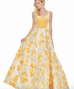 Ashley Lauren - 1345 Sleeveless Metallic Brocade Floral Ballgown