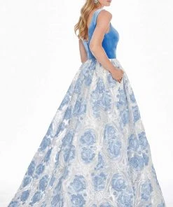 Ashley Lauren - 1345 Sleeveless Metallic Brocade Floral Ballgown