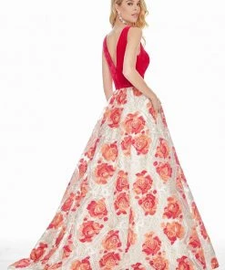 Ashley Lauren - 1345 Sleeveless Metallic Brocade Floral Ballgown