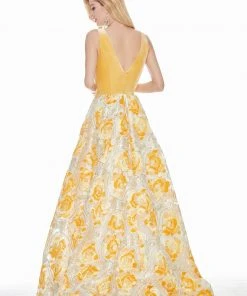 Ashley Lauren - 1345 Sleeveless Metallic Brocade Floral Ballgown