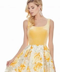 Ashley Lauren - 1345 Sleeveless Metallic Brocade Floral Ballgown