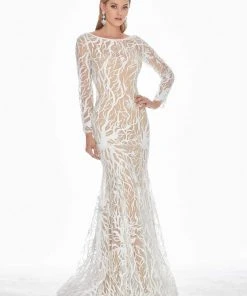 Ashley Lauren - 1349 Sequined Long Sleeve Bateau Trumpet Dress