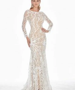 Ashley Lauren - 1349 Sequined Long Sleeve Bateau Trumpet Dress