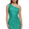 Ashley Lauren - 4469 Beaded One-Shoulder Lace-Up Back Dress - 1 Pc Jade In Size 0 Available