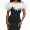 Ashley Lauren - Feather-Trimmed Cocktail Dress 4490 - 1 Pc White/Black In Size 12 Available Cocktail Dresses
