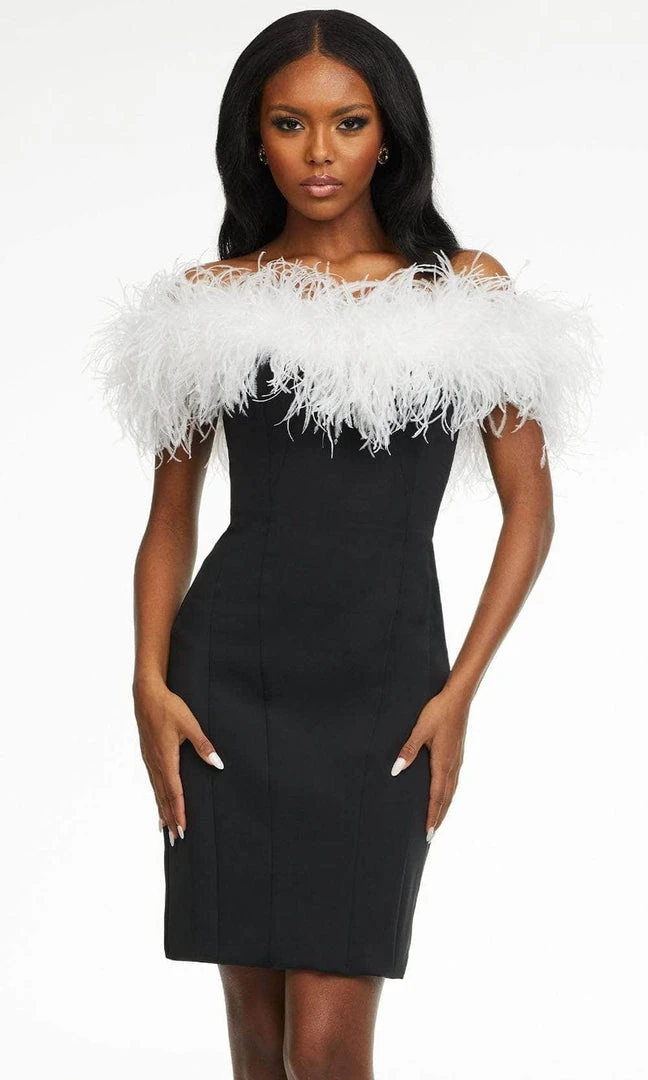 Ashley Lauren - Feather-Trimmed Cocktail Dress 4490 - 1 Pc White/Black In Size 12 Available Cocktail Dresses 3 Ashley Lauren - Feather-Trimmed Cocktail Dress 4490 - 1 Pc White/Black In Size 12 Available Cocktail Dresses