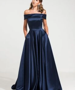 Ashley Lauren - Off Shoulder Pageant Ball Gown 1139 - 1 Pc Navy In Size 4 Available Formal Gowns