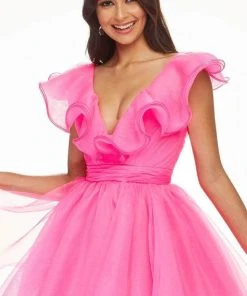 Cocktail Dresses Ashley Lauren - Ruffle Draped Cocktail Dress 4464 - 1 Pc Hot Pink In Size 8 Available