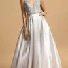 Aspeed Design - Appliqued V-Neck A-Line Prom Dress L2168 - 1 Pc Silver In Size S Available Formal Gowns