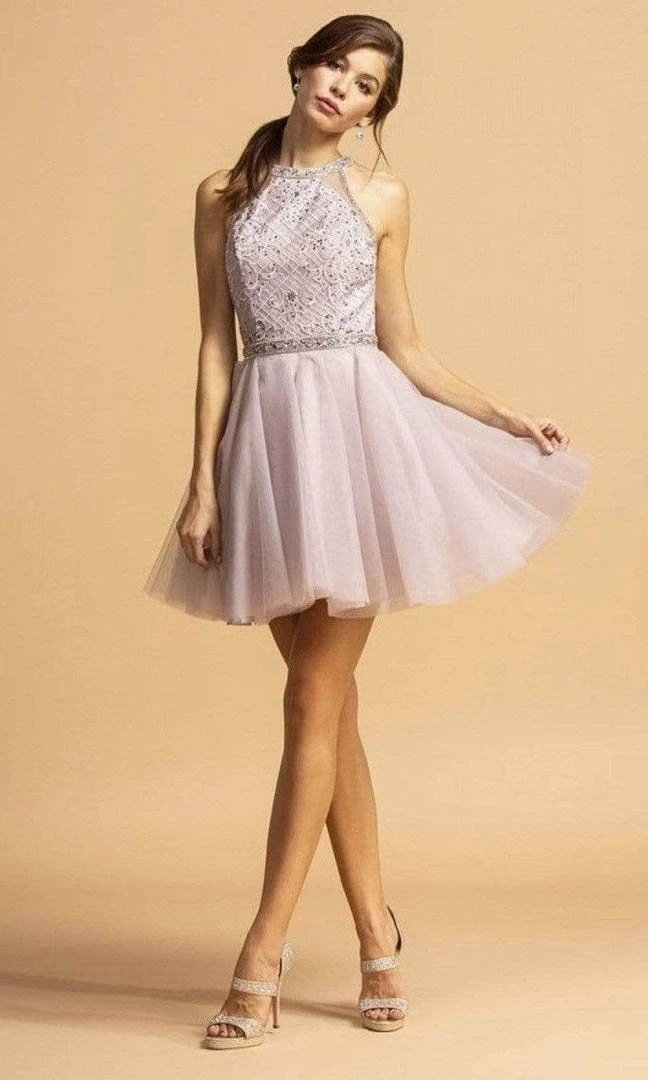 Cocktail Dresses Aspeed Design - Embellished Halter Tulle Cocktail Dress S2095 - 1 Pc Mauve In Size M Available 3 Cocktail Dresses Aspeed Design - Embellished Halter Tulle Cocktail Dress S2095 - 1 Pc Mauve In Size M Available