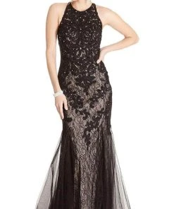 Aspeed Design - L1865 Sleeveless Halter Neck Evening Dress - 1 Pc Black-Nude In Size M Available Formal Gowns