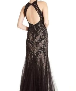 Aspeed Design - L1865 Sleeveless Halter Neck Evening Dress - 1 Pc Black-Nude In Size M Available Formal Gowns