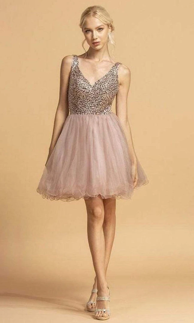 Cocktail Dresses Aspeed Design - S2114 Beaded Bodice Fit And Flare Tulle Dress - 1 Pc Blush In Size S Available 3 Cocktail Dresses Aspeed Design - S2114 Beaded Bodice Fit And Flare Tulle Dress - 1 Pc Blush In Size S Available