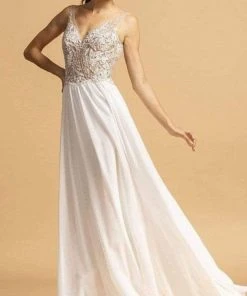 Formal Gowns Aspeed Design - V-Neck Beaded A-Line Dress L2090 - 1 Pc Blush In Size XXS Available