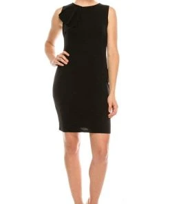 Cocktail Dresses Bebe - 701087B Pleated Ruffle Neck Sleeveless Sheath Mini Dress