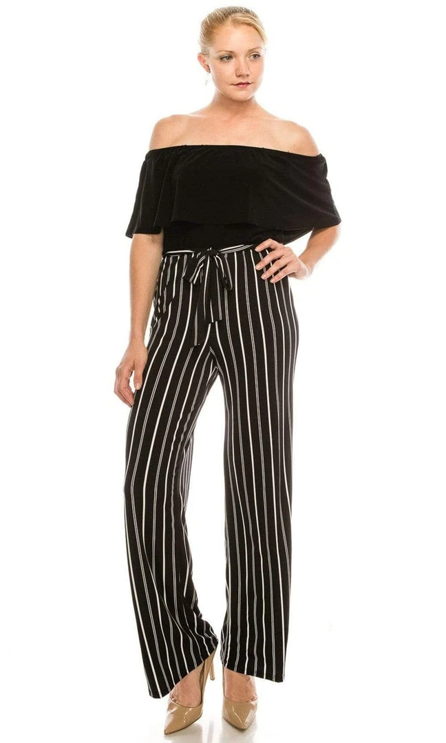 Bebe - 70134E Off-Shoulder Striped Jumpsuit Prom Dresses 3 Bebe - 70134E Off-Shoulder Striped Jumpsuit Prom Dresses