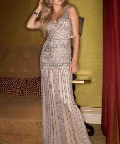 SCALA BG Haute - 48681 Embroidered V-neck Sheath Dress