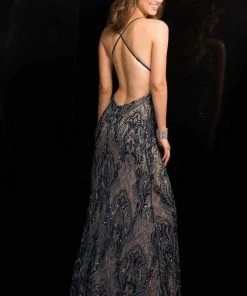 SCALA BG Haute - Spaghetti-Strap Sequined Evening Gown 48710 - 1 Pc Black / Nude In Size 4 Available 5 SCALA BG Haute - Spaghetti-Strap Sequined Evening Gown 48710 - 1 Pc Black / Nude In Size 4 Available