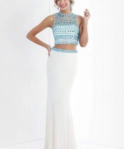 Blush By Alexia Designs Formal Gowns Blush - 11055 Crystal Encrusted Cropped Top Sheath Dress