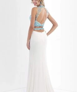 Blush By Alexia Designs Formal Gowns Blush - 11055 Crystal Encrusted Cropped Top Sheath Dress