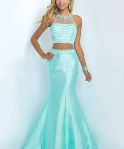 Blush By Alexia Designs Blush - 11084 Crystal-encrusted Halter Neck Trumpet Gown