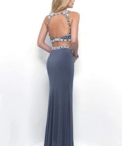 Blush By Alexia Designs Formal Gowns Blush - 11259 Two-Piece Pearl Embellished Halter Top Jersey Gown