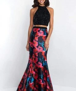 Blush By Alexia Designs Blush - 11509 Two Piece Beaded Halter Floral Mermaid Gown Formal Gowns