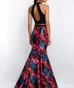 Blush By Alexia Designs Blush - 11509 Two Piece Beaded Halter Floral Mermaid Gown Formal Gowns