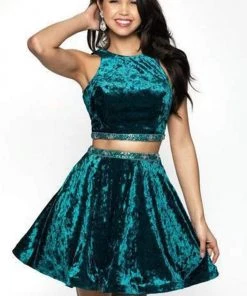 Blush By Alexia Designs Blush - 11625 Embellished Two Piece Halter Velvet A-line Dress Cocktail Dresses