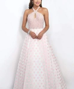 Blush By Alexia Designs Blush - 5516 Embellished Halter Neck Polka Dot Printed Ball Gown