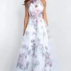 Blush By Alexia Designs Formal Gowns Blush - 5655 Floral Printed Halter Organza Gown With Tulle Overlay