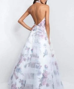 Blush By Alexia Designs Formal Gowns Blush - 5655 Floral Printed Halter Organza Gown With Tulle Overlay