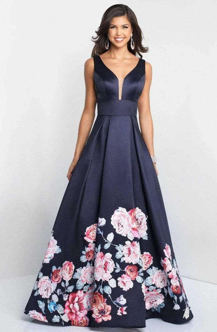 Blush By Alexia Designs Formal Gowns Blush - 5661 Plunging V-Neck Floral Printed Mikado Gown 4 Blush By Alexia Designs Formal Gowns Blush - 5661 Plunging V-Neck Floral Printed Mikado Gown