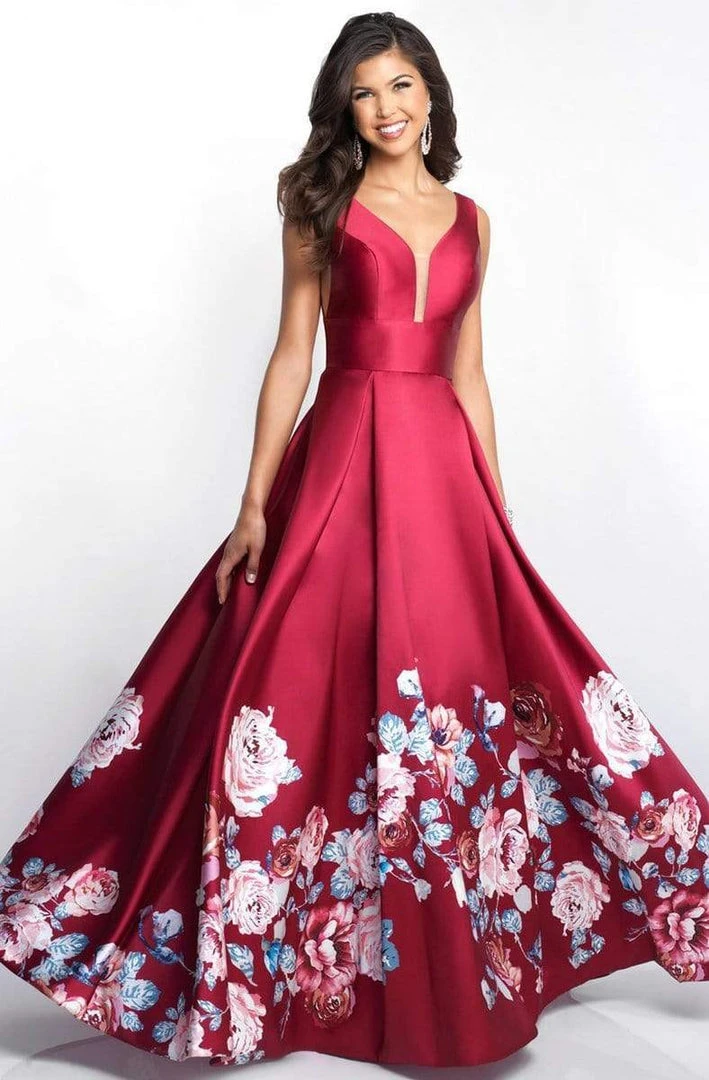 Blush By Alexia Designs Formal Gowns Blush - 5661 Plunging V-Neck Floral Printed Mikado Gown 3 Blush By Alexia Designs Formal Gowns Blush - 5661 Plunging V-Neck Floral Printed Mikado Gown
