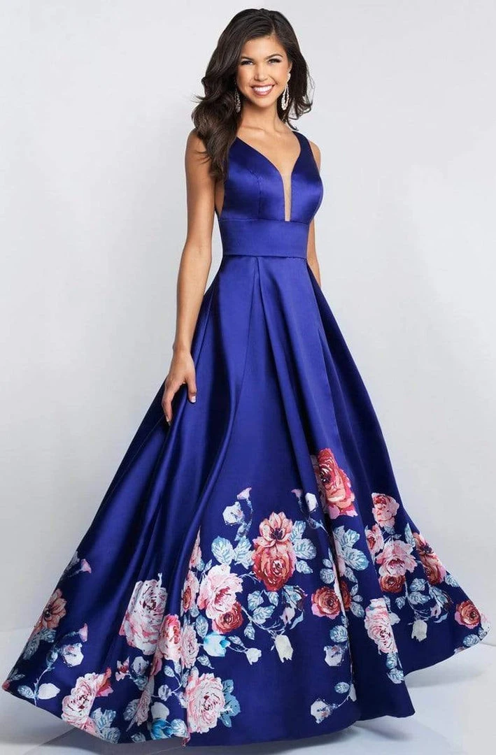 Blush By Alexia Designs Formal Gowns Blush - 5661 Plunging V-Neck Floral Printed Mikado Gown 6 Blush By Alexia Designs Formal Gowns Blush - 5661 Plunging V-Neck Floral Printed Mikado Gown