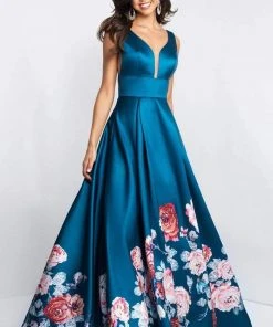 Blush By Alexia Designs Formal Gowns Blush - 5661 Plunging V-Neck Floral Printed Mikado Gown 11 Blush By Alexia Designs Formal Gowns Blush - 5661 Plunging V-Neck Floral Printed Mikado Gown