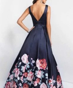 Blush By Alexia Designs Formal Gowns Blush - 5661 Plunging V-Neck Floral Printed Mikado Gown 9 Blush By Alexia Designs Formal Gowns Blush - 5661 Plunging V-Neck Floral Printed Mikado Gown