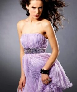 Blush By Alexia Designs Cocktail Dresses Blush - 9117 Pleated Straight Across Neck Beaded A-line Dress