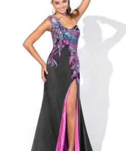 Blush By Alexia Designs Formal Gowns Blush - 9356 One Shoulder Embellished Long Dress With Slit