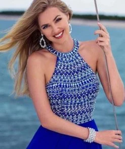 Blush By Alexia Designs Blush - Beaded Illusion High Halter A-Line Dress 11375