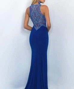 Blush By Alexia Designs Blush - Bedazzled Jewel Neck Jersey Sheath Dress 11080