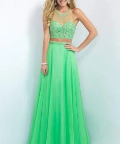 Blush By Alexia Designs Blush - Bejeweled Illusion Halter Neck Chiffon A-line Gown 11062 Formal Gowns