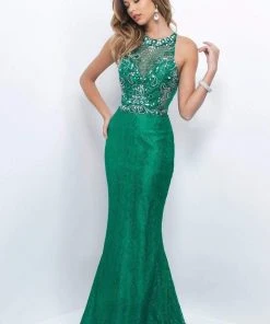 Blush By Alexia Designs - 11111 Halter Style Jewel Long Sheath Dress