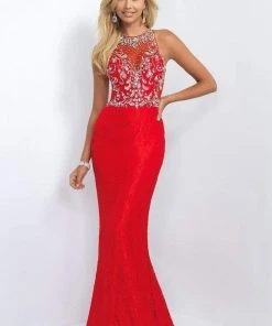 Blush By Alexia Designs - 11111 Halter Style Jewel Long Sheath Dress