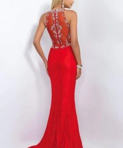 Blush By Alexia Designs - 11111 Halter Style Jewel Long Sheath Dress